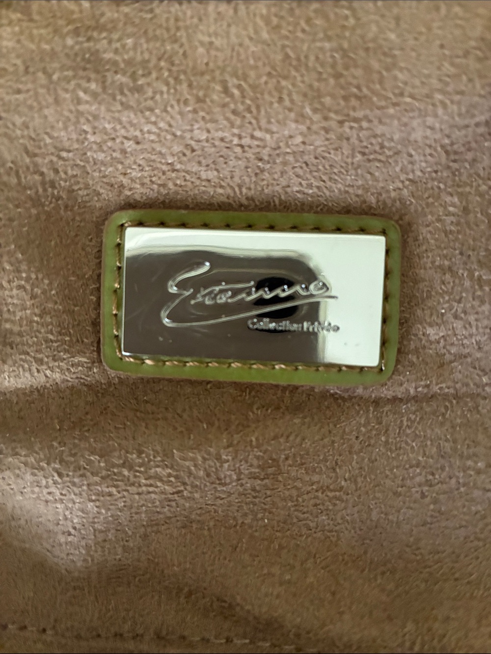 Etienne Aigner Green Manmade Leather and Beige Textile Woven Shoulder Bag -EUC - Picture 3 of 13